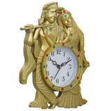 Load image into Gallery viewer, Webelkart Premium Radhe Krishna Playing Flute Unique Style Plastic Analog Wall Clock for Home and Office Decor| Wall Clock for Living Room( 13 in, Gold)