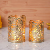 Load image into Gallery viewer, Webelkart®️ Premium Iron Handmade Metal Tealight Candle Holder with Flower Cut Design for Home, Living Room and Table Decor ( Set of 2 , Gold)