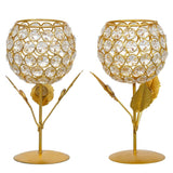 गैलरी व्यूवर में इमेज लोड करें, WebelKart New Premium Crystal Rose Brass Candle Holder for Decoration| Candle Holder for Diwali Decorations - Set of 2 (7 in)