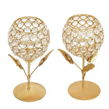 Load image into Gallery viewer, WebelKart New Premium Crystal Rose Brass Candle Holder for Decoration| Candle Holder for Diwali Decorations - Set of 2 (7 in)