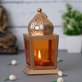 Load image into Gallery viewer, Webelkart Premium Moroccan Gold, Orange Color Metal Iron Lantern Tea Light Holder ( Orange, 6.5 in)