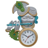 गैलरी व्यूवर में इमेज लोड करें, Webelkart Premium Krishna Playing Flute Unique Style Plastic Analog Wall Clock for Home and Office Decor| Wall Clock for Living Room( 18.5 in, Silver and Blue)