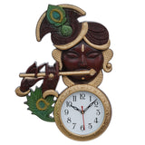 Load image into Gallery viewer, Webelkart Premium Krishna Playing Flute Unique Style Plastic Analog Wall Clock for Home and Office Decor| Wall Clock for Living Room( 18.5 in, Green and Brown )