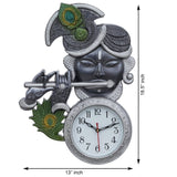 गैलरी व्यूवर में इमेज लोड करें, Webelkart Premium Krishna Playing Flute Unique Style Plastic Analog Wall Clock for Home and Office Decor| Wall Clock for Living Room( 18.5 in, Silver and Green)