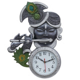 Load image into Gallery viewer, Webelkart Premium Krishna Playing Flute Unique Style Plastic Analog Wall Clock for Home and Office Decor| Wall Clock for Living Room( 18.5 in, Silver and Green)