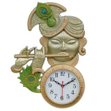 गैलरी व्यूवर में इमेज लोड करें, Webelkart Premium Krishna Playing Flute Unique Style Plastic Analog Wall Clock for Home and Office Decor| Wall Clock for Living Room( 18.5 in, Gold and Green )