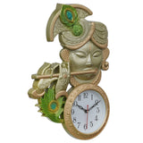 Load image into Gallery viewer, Webelkart Premium Krishna Playing Flute Unique Style Plastic Analog Wall Clock for Home and Office Decor| Wall Clock for Living Room( 18.5 in, Gold and Green )