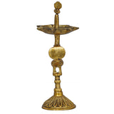 गैलरी व्यूवर में इमेज लोड करें, JaipurCrafts Premium Peacock Indian Traditional Metal Table Deepak Samay Diya Oil Diwali Puja Lamp, Golden- 10 Inches
