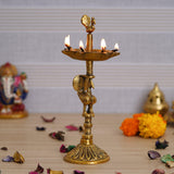 Load image into Gallery viewer, JaipurCrafts Premium Peacock Indian Traditional Metal Table Deepak Samay Diya Oil Diwali Puja Lamp, Golden- 10 Inches