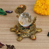 गैलरी व्यूवर में इमेज लोड करें, JaipurCrafts Premium Gold Metal Tortoise with Cystal Ball and Naag Devta Antiqie Naag Mani Showpiece for Home and Pooja Room (Gold , 4.5 Inches)