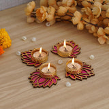 Load image into Gallery viewer, JaipurCrafts Premium Set of 4 Lotus Shape Tealight Candle Holder for Home and Office Decor | tealight Candle Holder for Diwali Decorations | Diwali Candles for Decorations Pack of 4 , 3 Inches